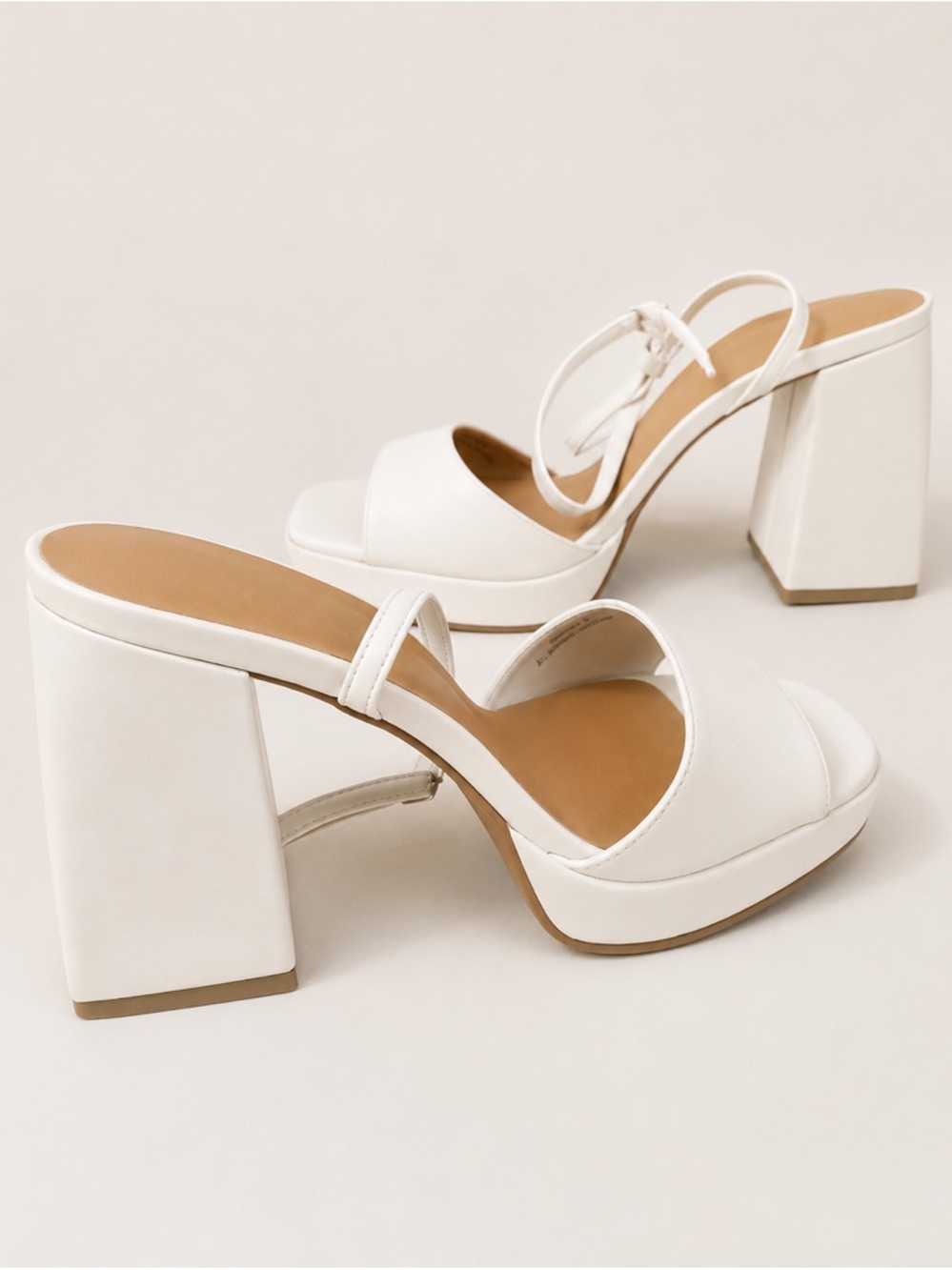 Windsor White Platform Block Heel Sandals with Ankle Tie